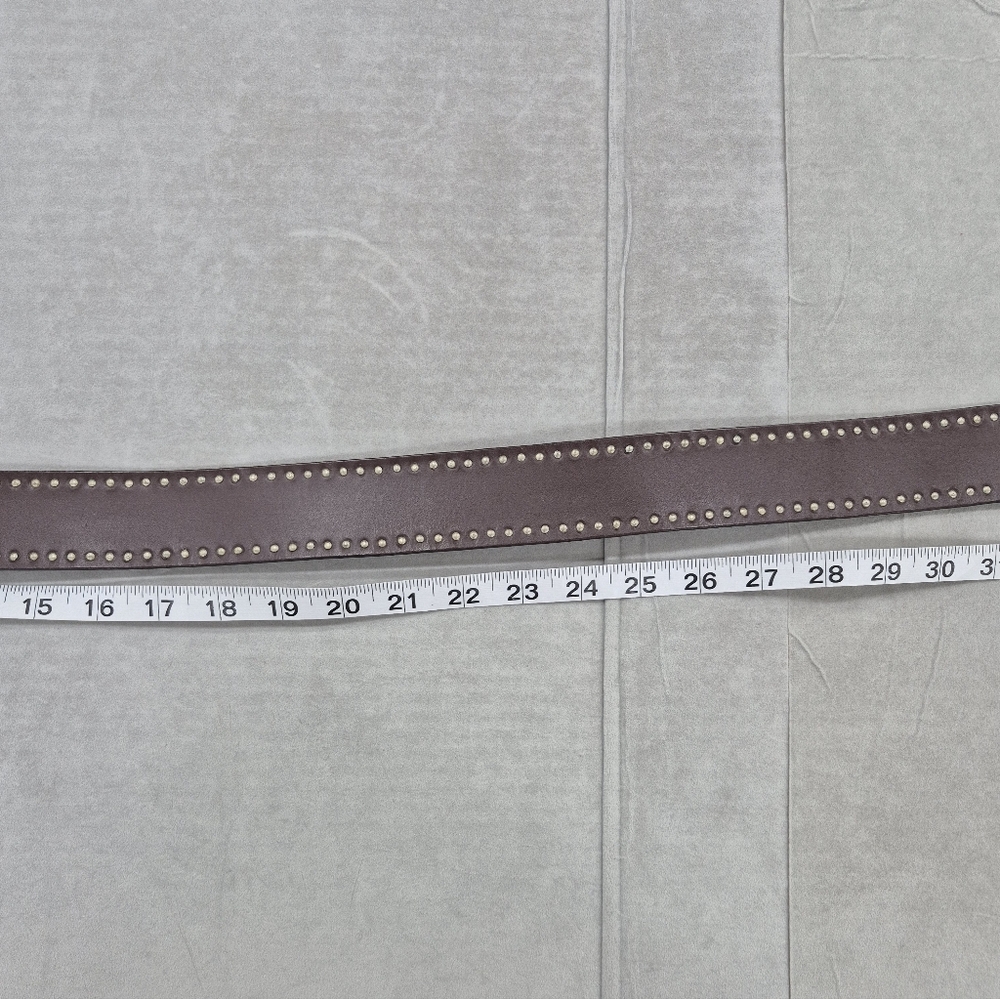 Calvin Klein belt women's large brown leather riveted studs silver logo buckle - Picture 13 of 15